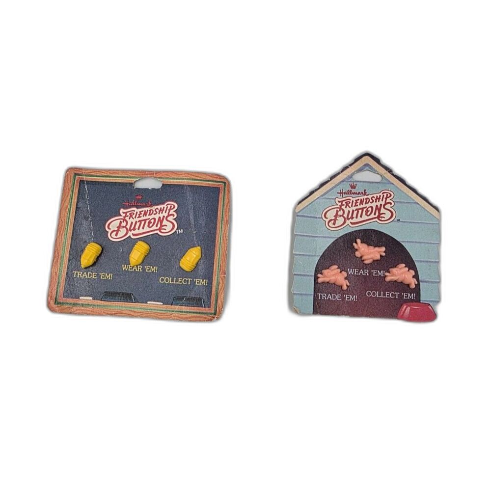 Vintage 80s Hallmark Friendship Buttons Lot of 2 Benny Bunny and Pencil Pastime
